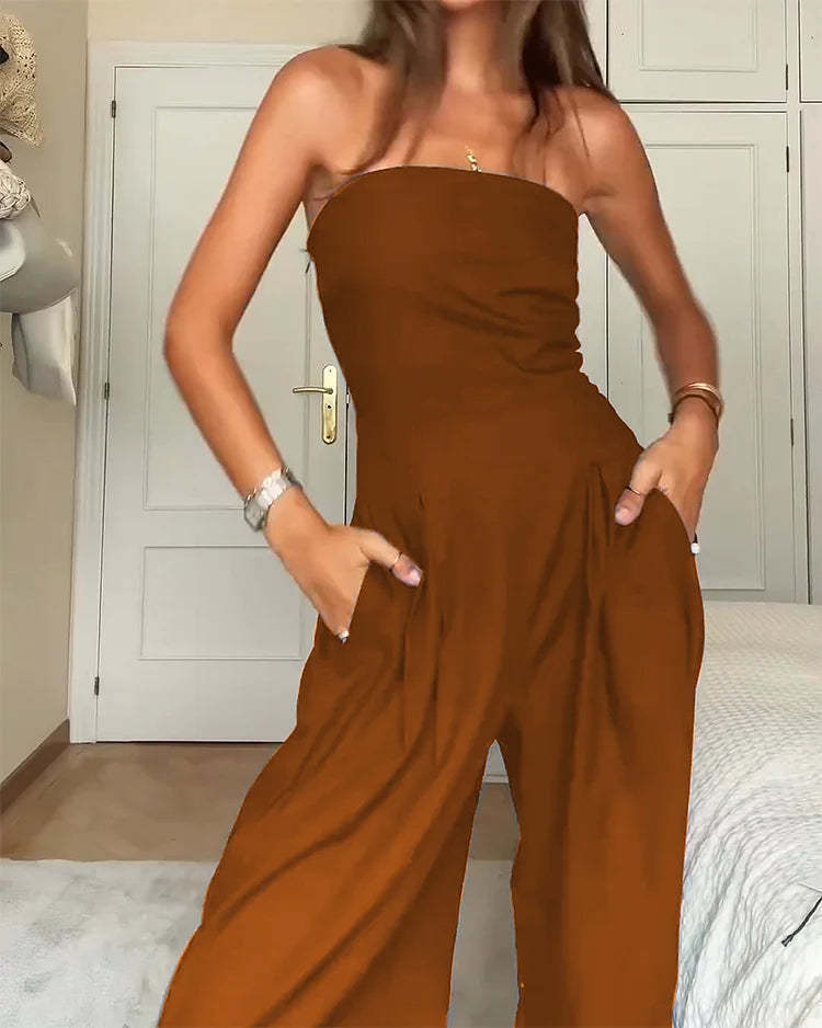 | Strapless Wide-Leg Jumpsuit