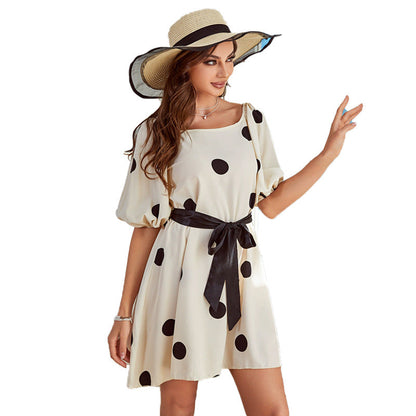 Real Shot Polka Dot Puff Sleeve Dress