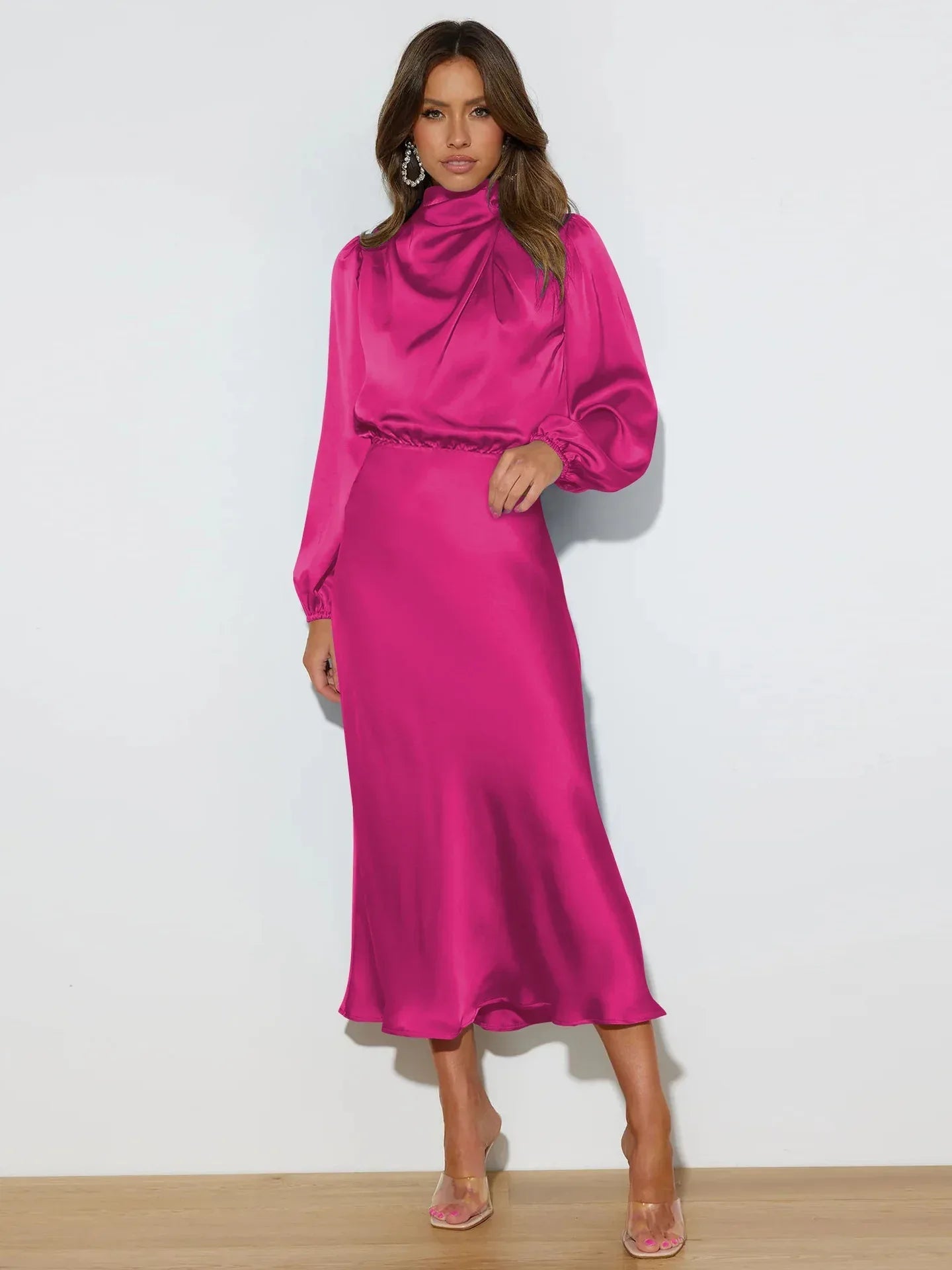 High Neck Long Sleeve Bridal Maxi Dress
