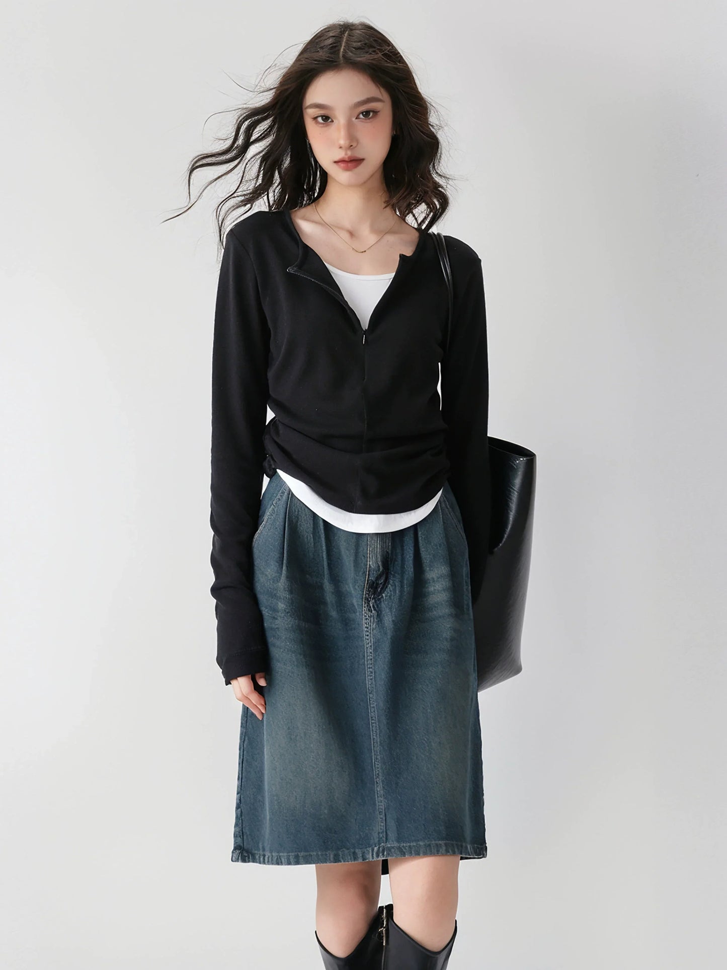 Color Block Mock Two-piece Knit Base Layer