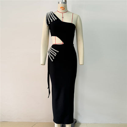 One Shoulder Hollow Out Cutout out Bandage Dress Diamond Elegant Evening Dress Party Dress