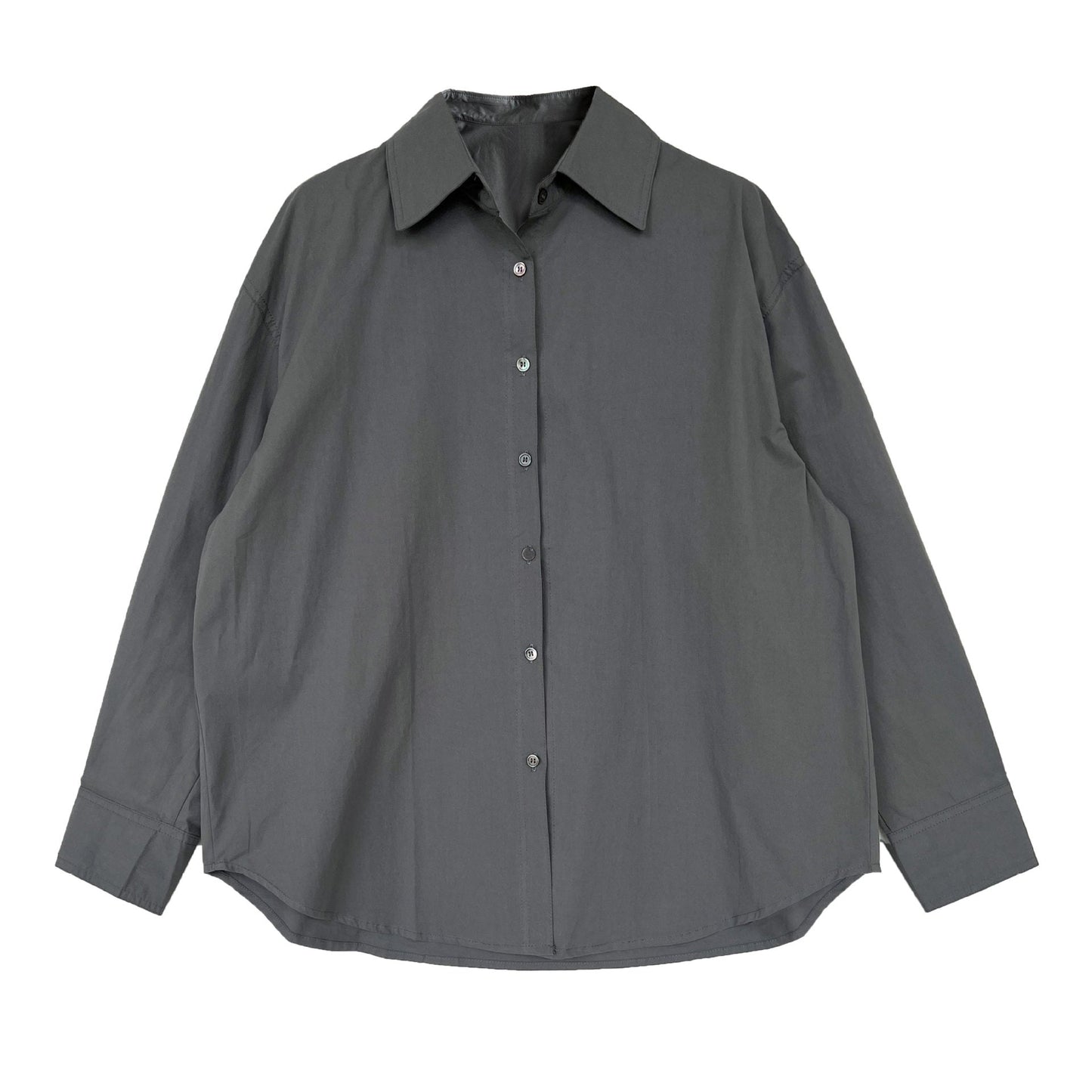 Minimalist All Match Cotton Long-Sleeved Shirt Bandage Dress Polo Collar Top Coat