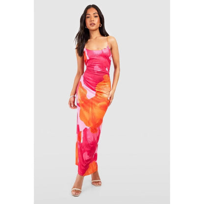 Floral Print Spaghetti Strap Square Neck Bodycon Maxi Dress