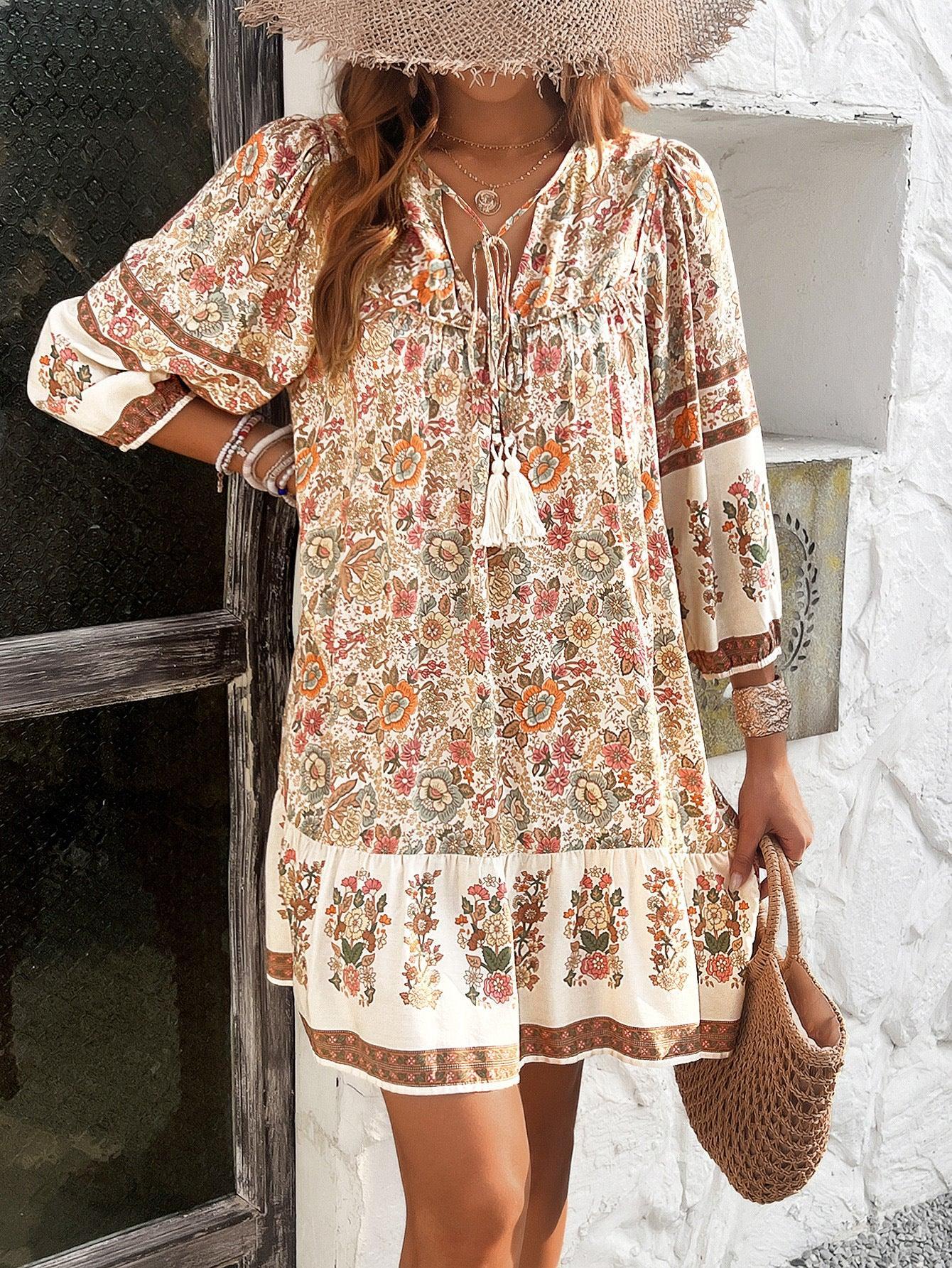Floral Boho Mini Cute Short Flowy Dress