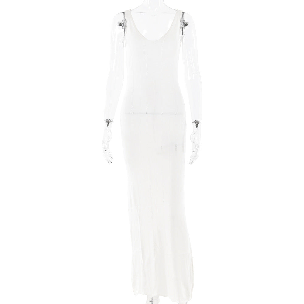 Knitted Sleeveless Sling Dress Backless Dress
