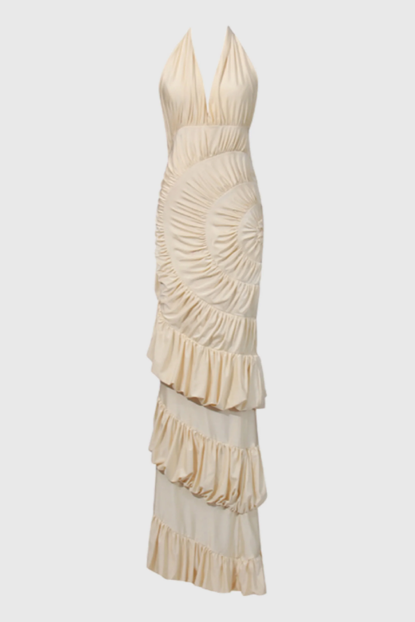 Qearl Halterneck Shirred Maxi Dress