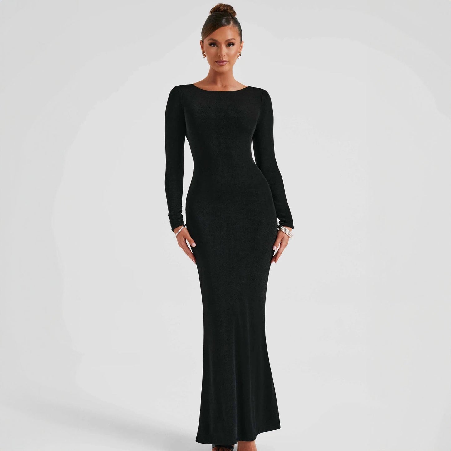 Long Sleeve Lace up Series Hollow Out Cutout Sheath Dress