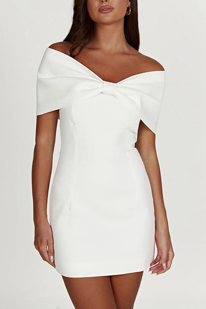 Love is a gift Off Shoulder Bow Mini Dress