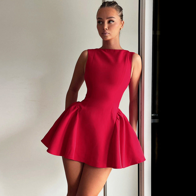 Solid Color Sleeveless Short Slim Fit Backless