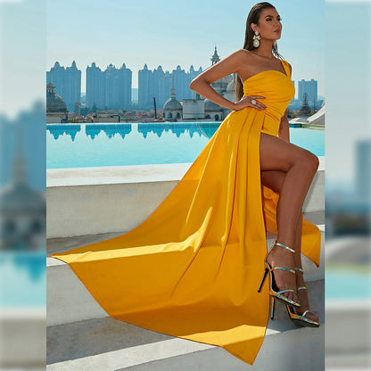 One Shoulder off Neck Ball Party Split Evening Dress
