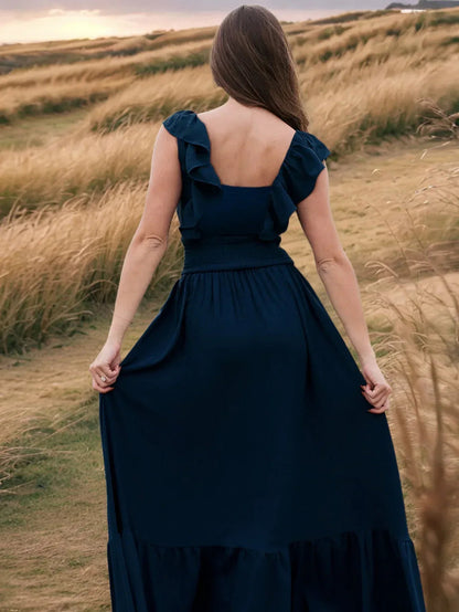 Blue Ruffle Maxi Dress Prairie Summer Dress