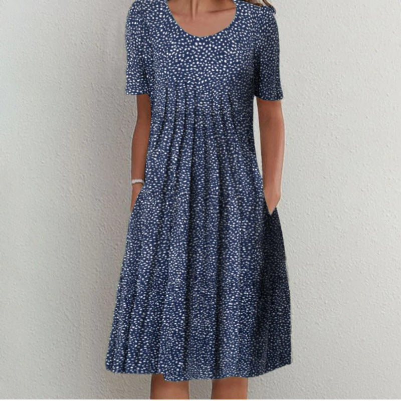 Wildflower Print Pleated Scoop Neck Pocket Midi Dress