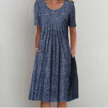 Wildflower Print Pleated Scoop Neck Pocket Midi Dress
