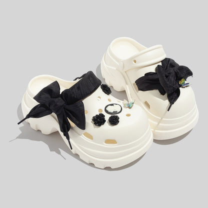 Women's Fashionable White Chunky Clogs With Appliques And Accessories