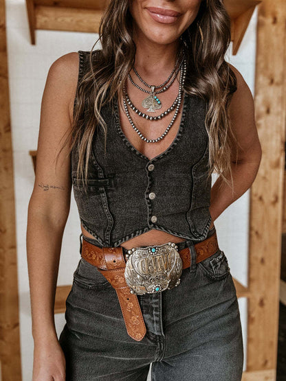 Cowgirl Denim Halter Corset Top