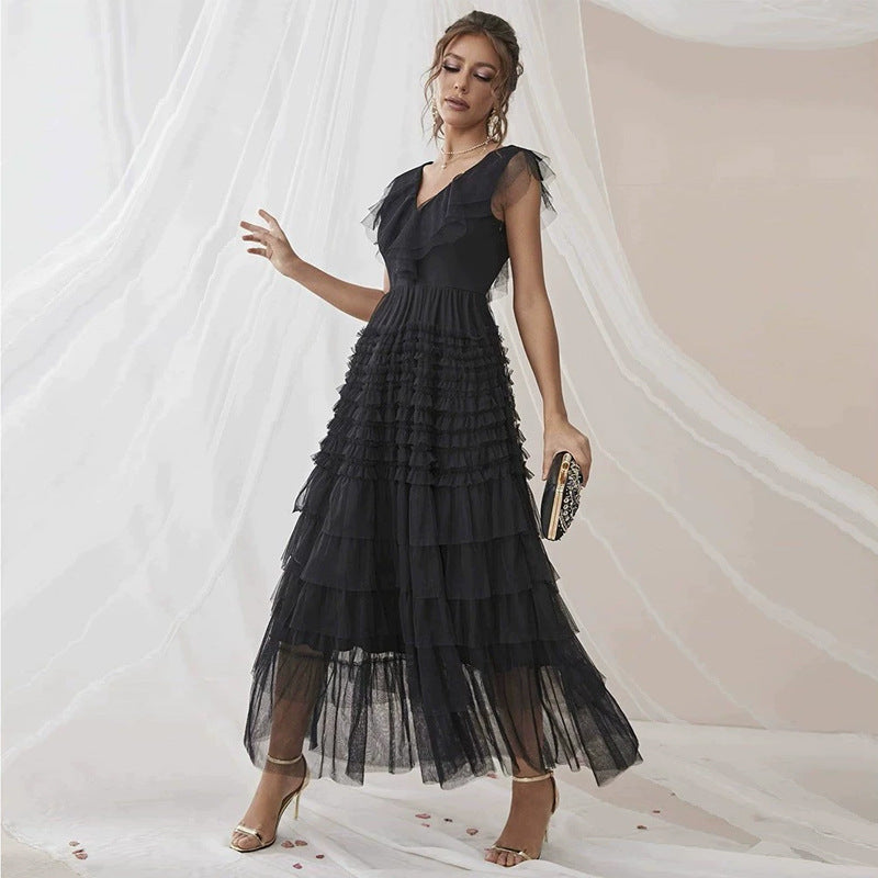 Party Gathering V neck Mesh Dress Formal Dress