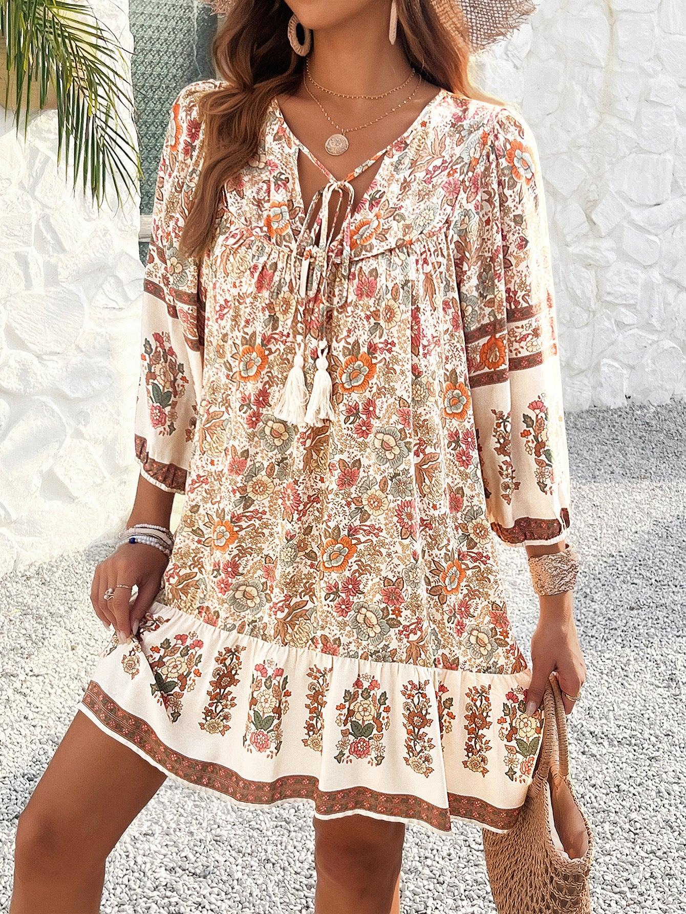 Floral Boho Mini Cute Short Flowy Dress