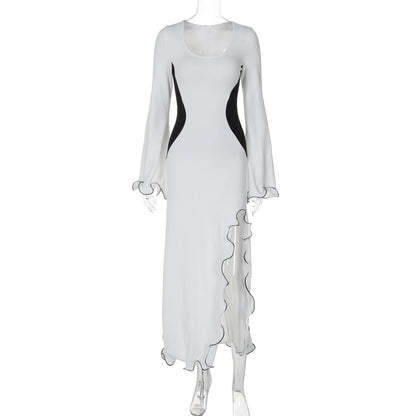 Fall Slim Fit High Waist Stitching Split Long Sleeve