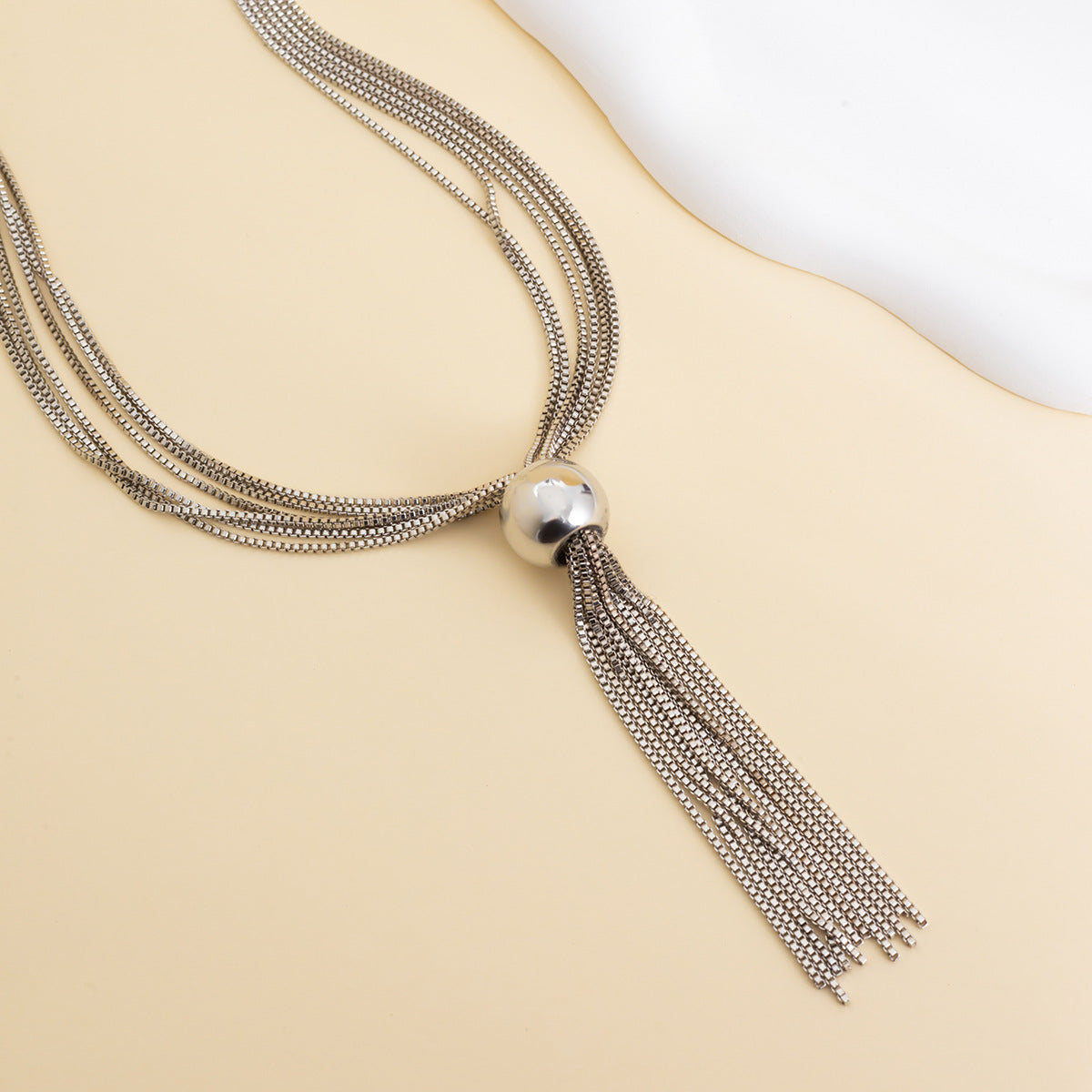 Chunky Bead Drop Layered Chain Necklace