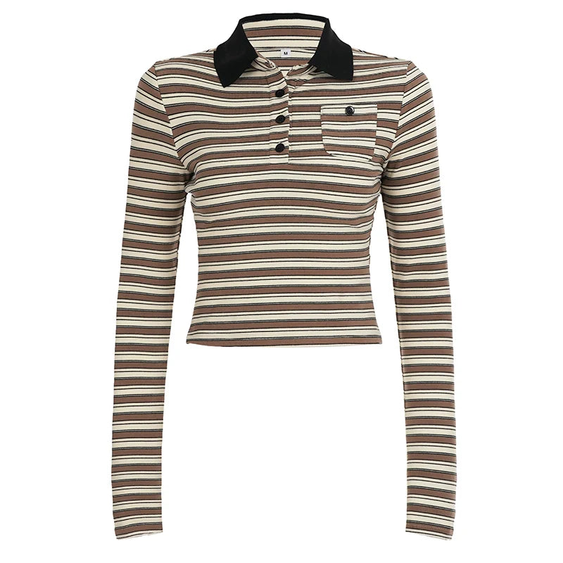 Germani Striped Long Sleeve Polo Top