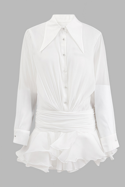 Selric Ruffle Shirt Pleated Mini Dress