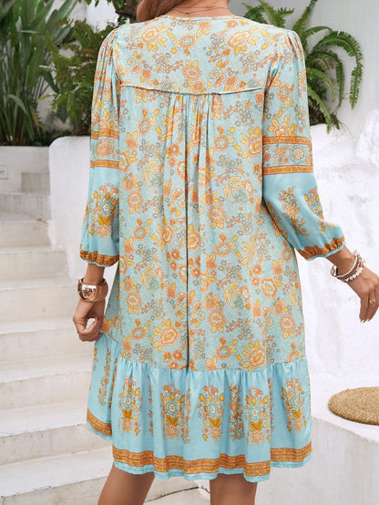 Short Flowy Dress with Tassel Neckline