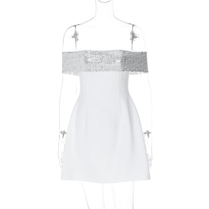 Elegant Slim Fitting Patchwork off the Shoulder Gown Dress