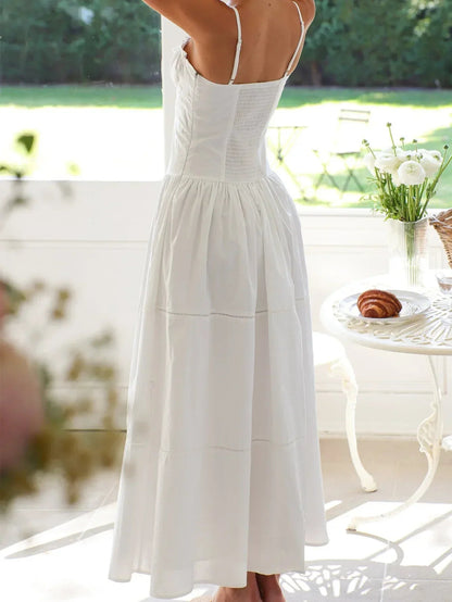 Coral Smocked Bodice Maxi Sun Dress