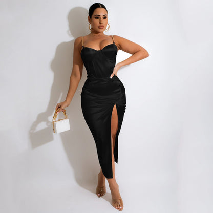 Irregular Asymmetric Solid Color Mid Length Dress
