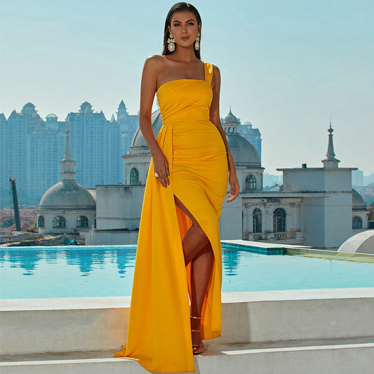 One Shoulder off Neck Ball Party Split Evening Dress