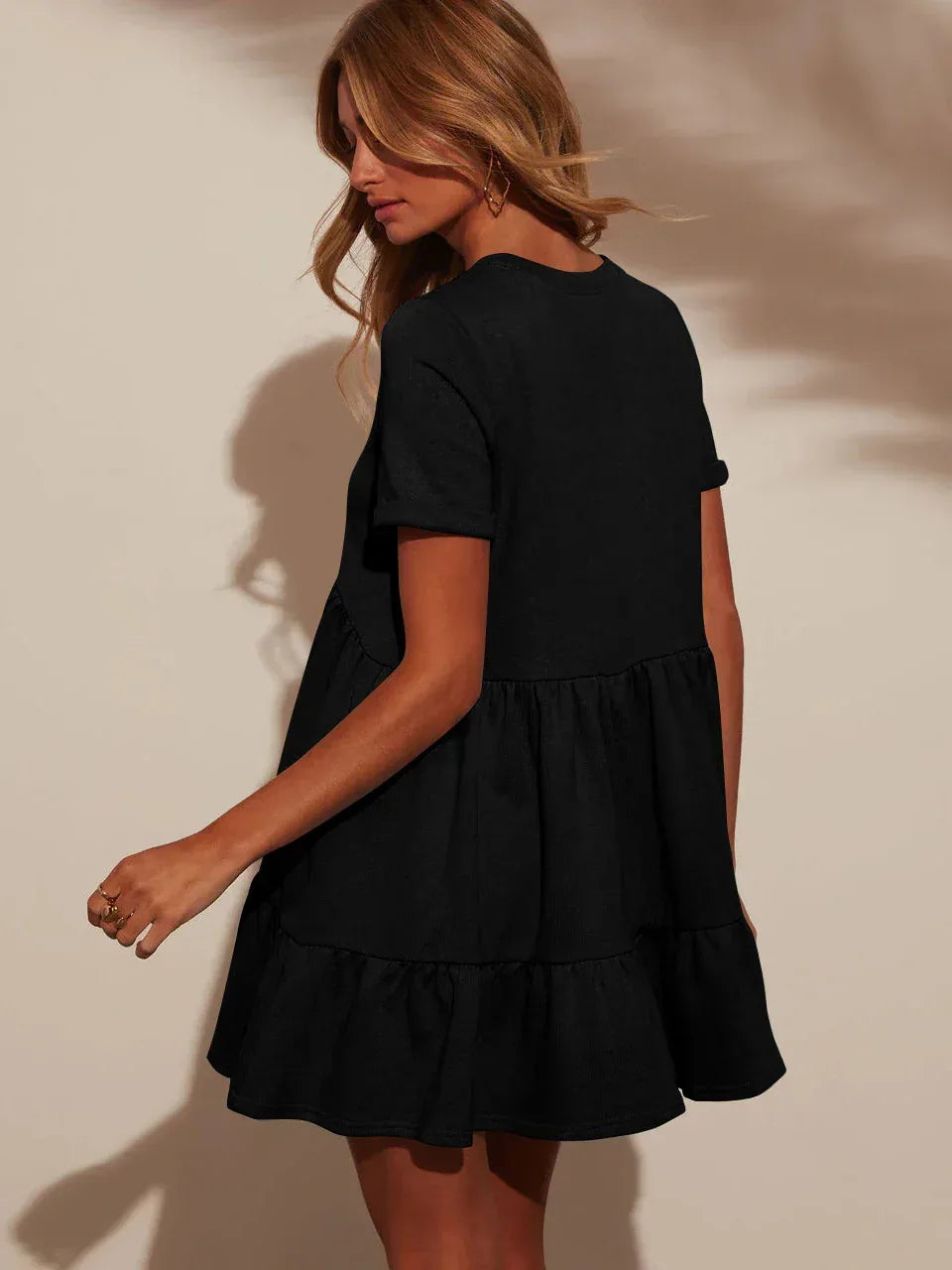 Black Tiered Summer Mini Dress for Women