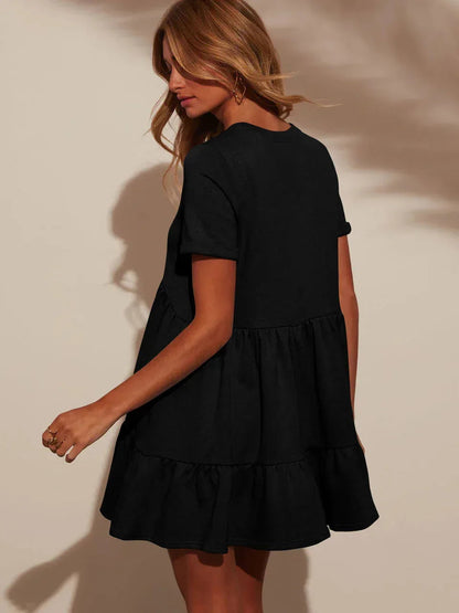 Black Tiered Summer Mini Dress for Women