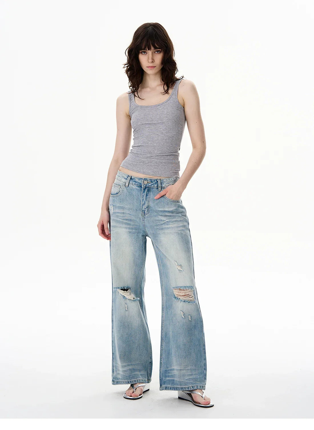Light Wash Mid-Rise Wide-Leg Jeans