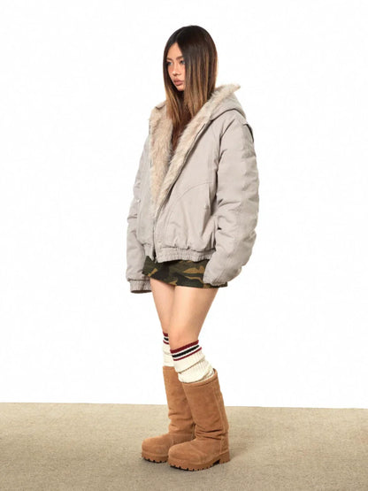 Fur-Lined Oversized Bomber Jacket