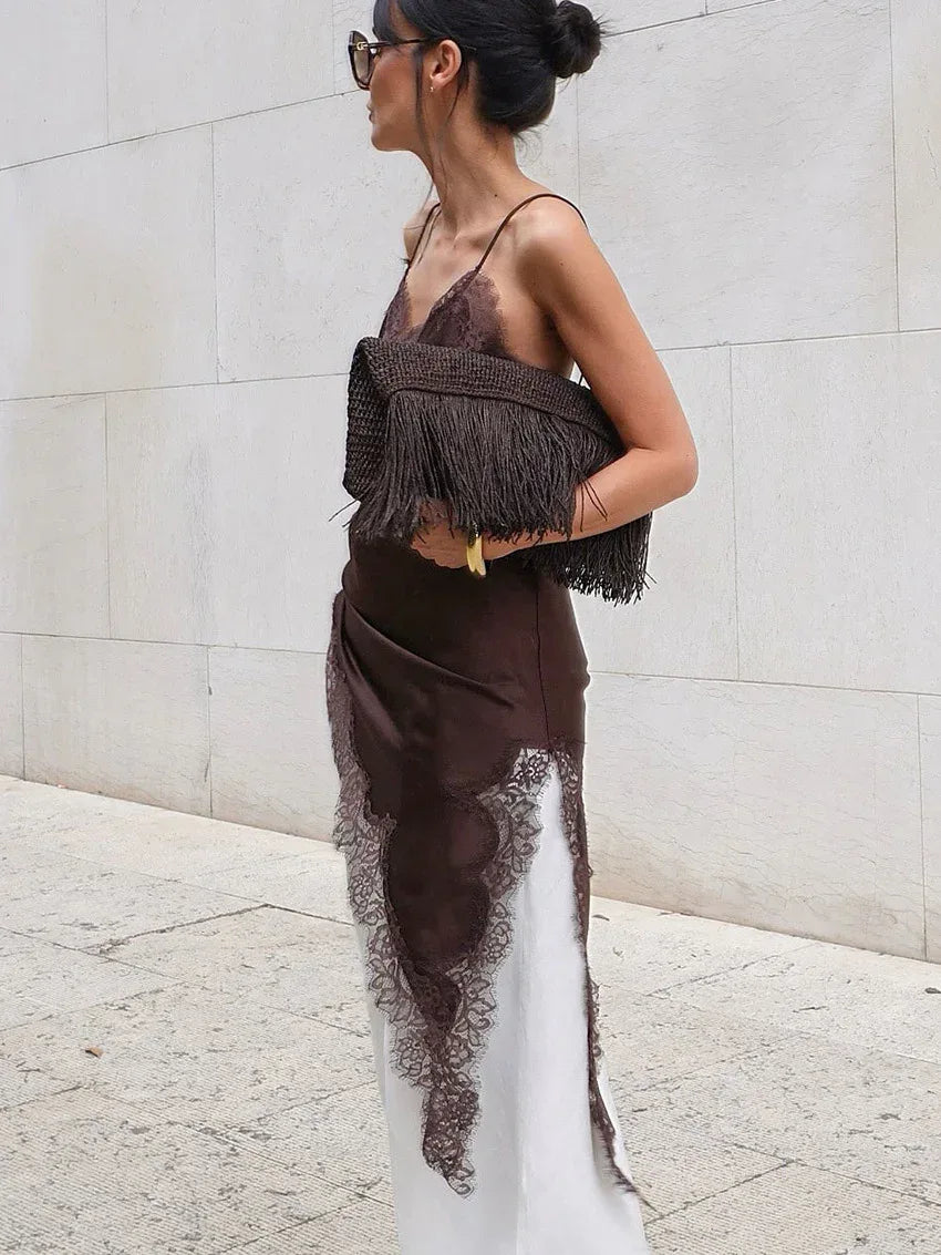 Women Satin Lace Slip Dress – Imitation Silk Lace Slit Inner Dress