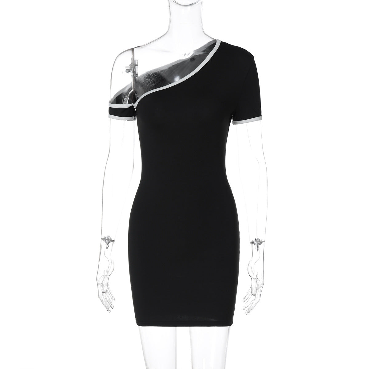 Color Contrast One Shoulder Cold Shoulder Slim Hip Dress