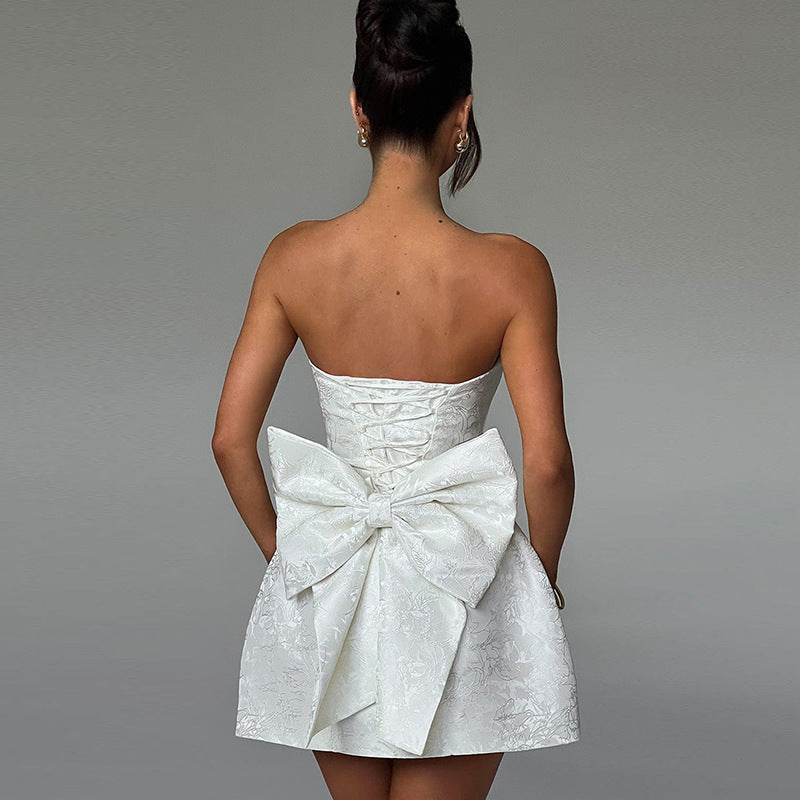 | Strapless Mini Cocktail Dress in Floral Jacquard