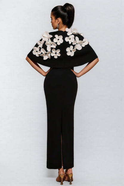 Elma Black 3D Floral Maxi Dress