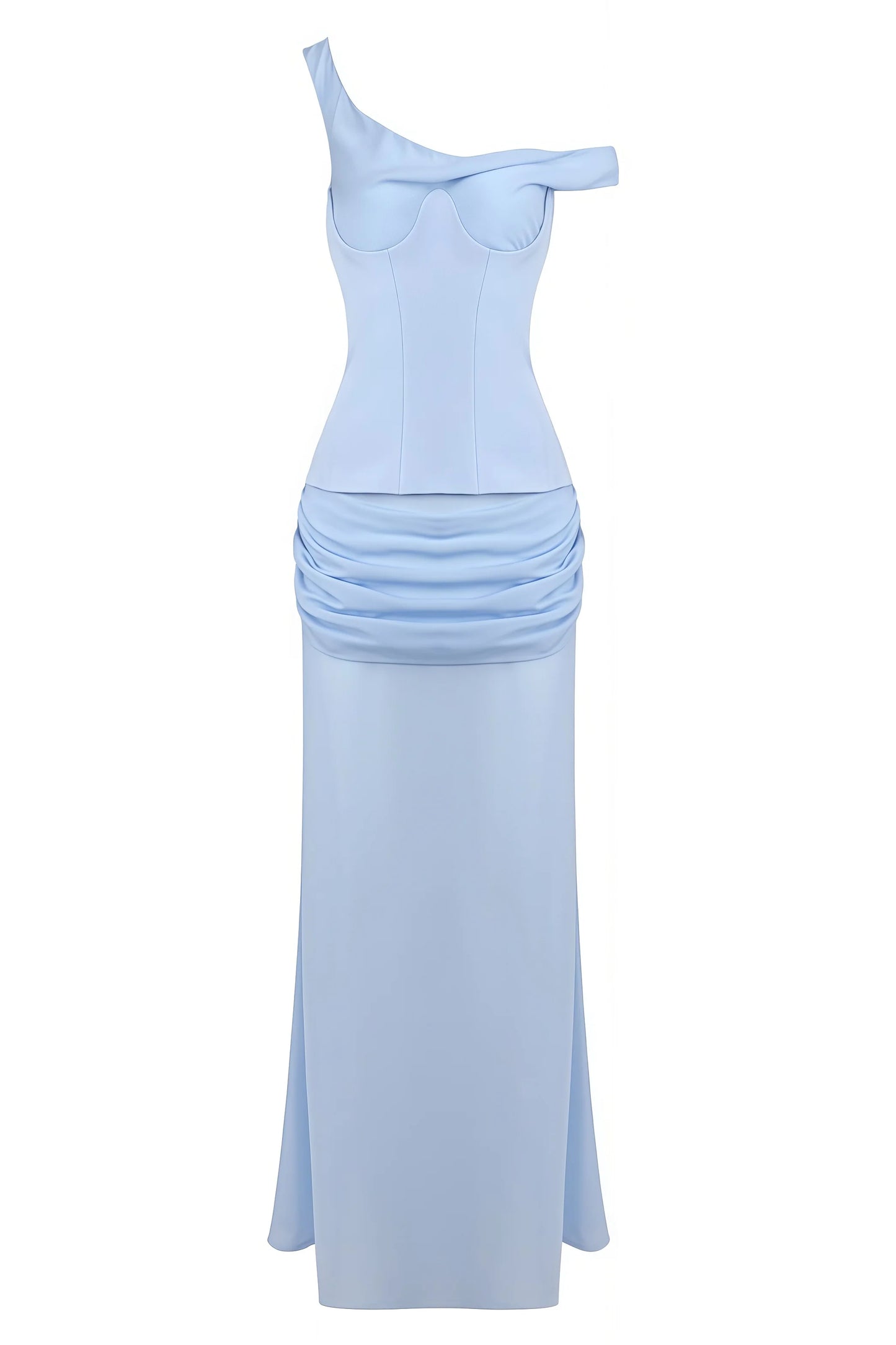 Lzada Blue Off Shoulder Waist Cinched Maxi Dress