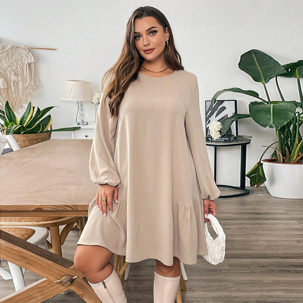 Bishop Sleeve Round Neck Ruffle Hem Babydoll Mini Dress