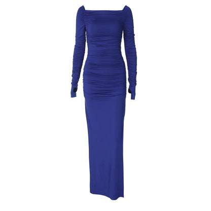 off the Shoulder off Neck Tight Pleated Side Split Dress