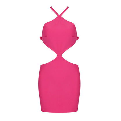 Irregular Asymmetric Halter Cross Hollow Out Cutout Backless Dress