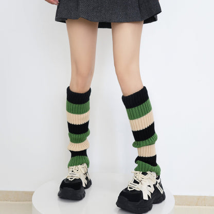 Knit Striped Color Block Slouchy Red Leg Warmers