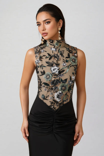 Calissa Embroidered Sequinned Floral Maxi Dress