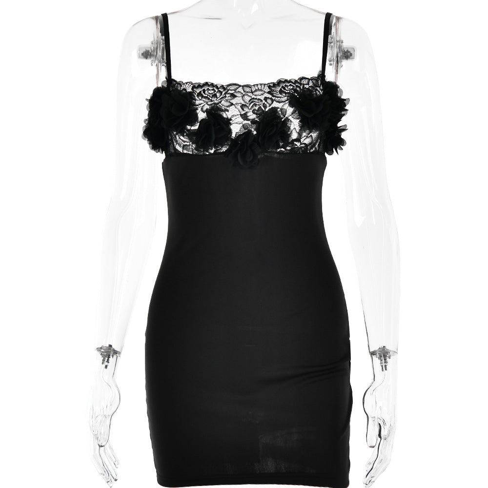 Lace Splicing Sling Street Shooting Backless Short Dress