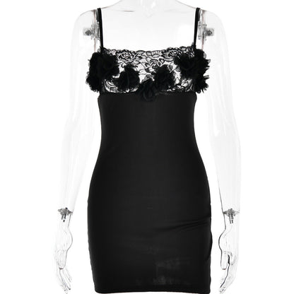 Lace Splicing Sling Street Shooting Backless Short Dress