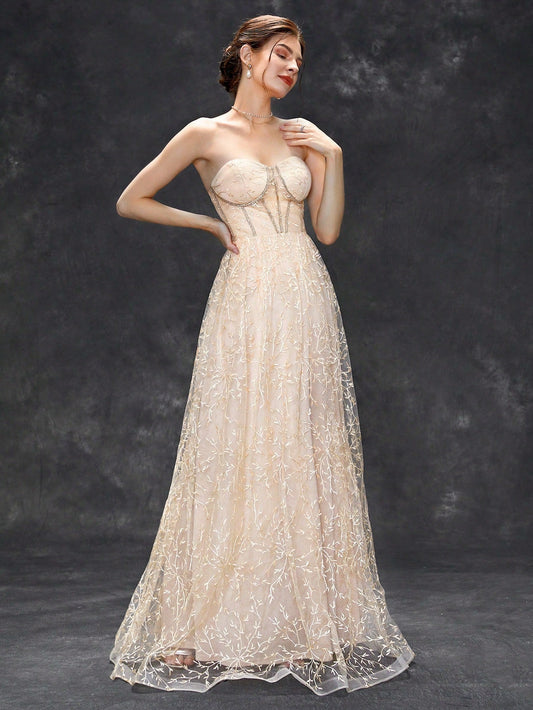 Champagne Tube Top Dress Maxi Dress Slim Fit Super Fairy Slimming Evening Dress Party Cocktail Dress