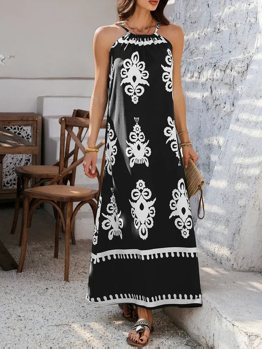 Black White Tribal Print Women Maxi Dress