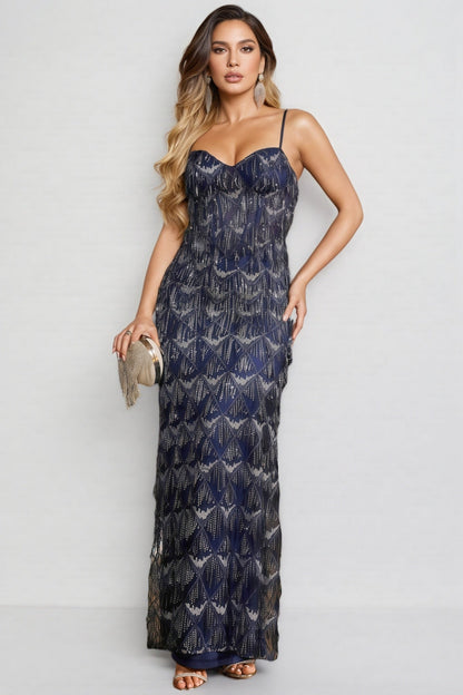 Grayso Strapless Sequin Fringe Maxi Dress
