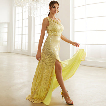 Elegant Party Crossbody Sequined Cocktail Split Fishtail Small Trailing Evening Dress for
